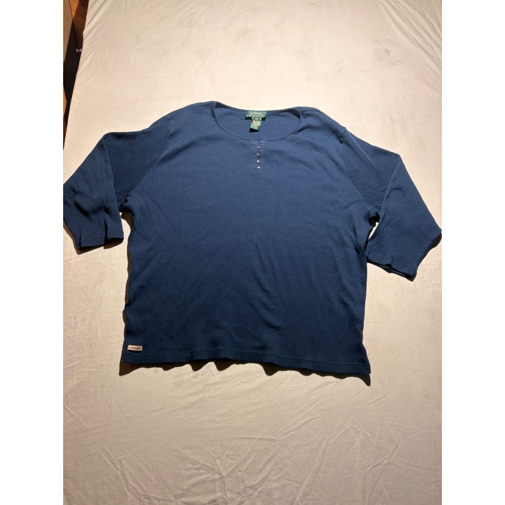 Lauren Ralph Lauren Navy Blue Ribbed Cotton Hook & Eye Knit Top 3X